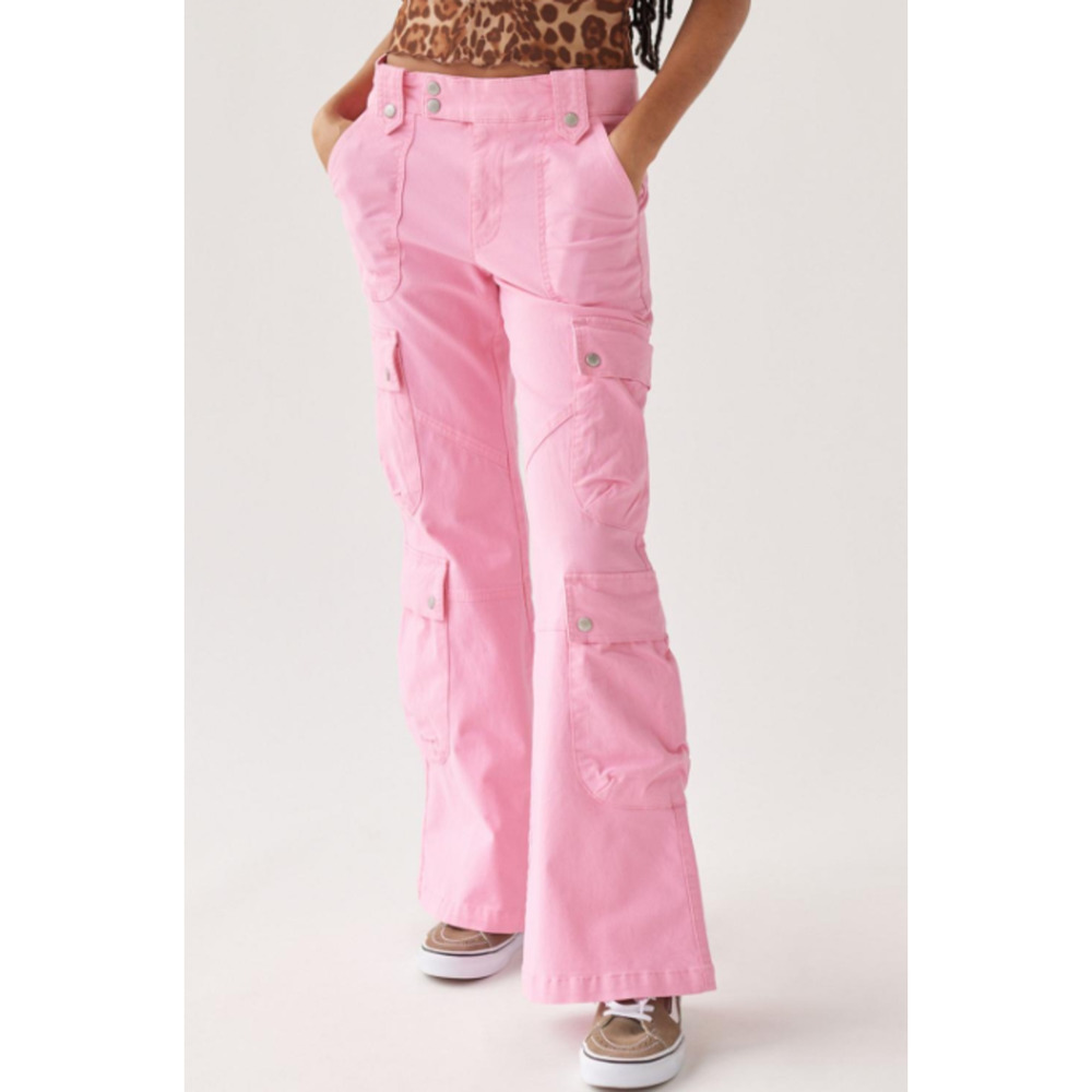 BDG Womens Pink Ali Flare Cargo Pants Mid Rise Stretch Size 4 Barbiecore Y2K 90s